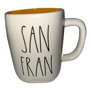 Rae Dunn San Fran‎ Coffee Mug, Large Letter, Yellow Interior, Display